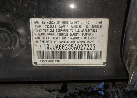 2005 Acura Tl z USA, uszkodzony, nr VIN 19UUA66235A027223